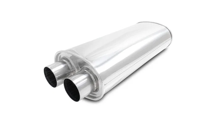10538 – VIBRANT Exhaust Muffler, 8-1/2 Inch Width x 5-1/4 Inch Height Oval Stainless Steel Case Dual 2-1/2 Inch Offse...